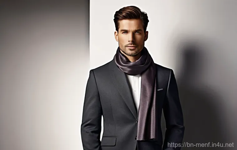 남성용 스카프 매는 법 - **Prompt: Once Around - Casual Autumn Vibe**
    "A casually stylish man in his late 20s, with a rel...